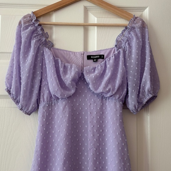 Missguided Dobby Spot Milkmaid Mini Dress - Lilac / Lavender Size 0 - Picture 4 of 10